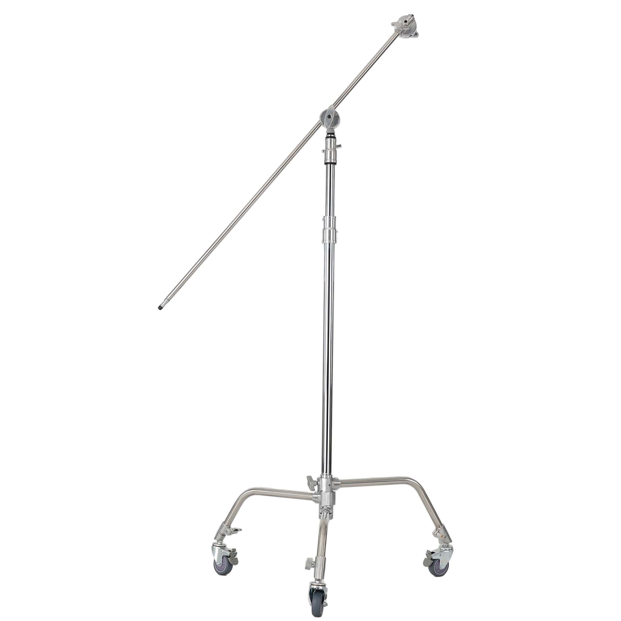 Chân Đèn C stand CK1 Inox tay boom 2 khớp có bánh xe