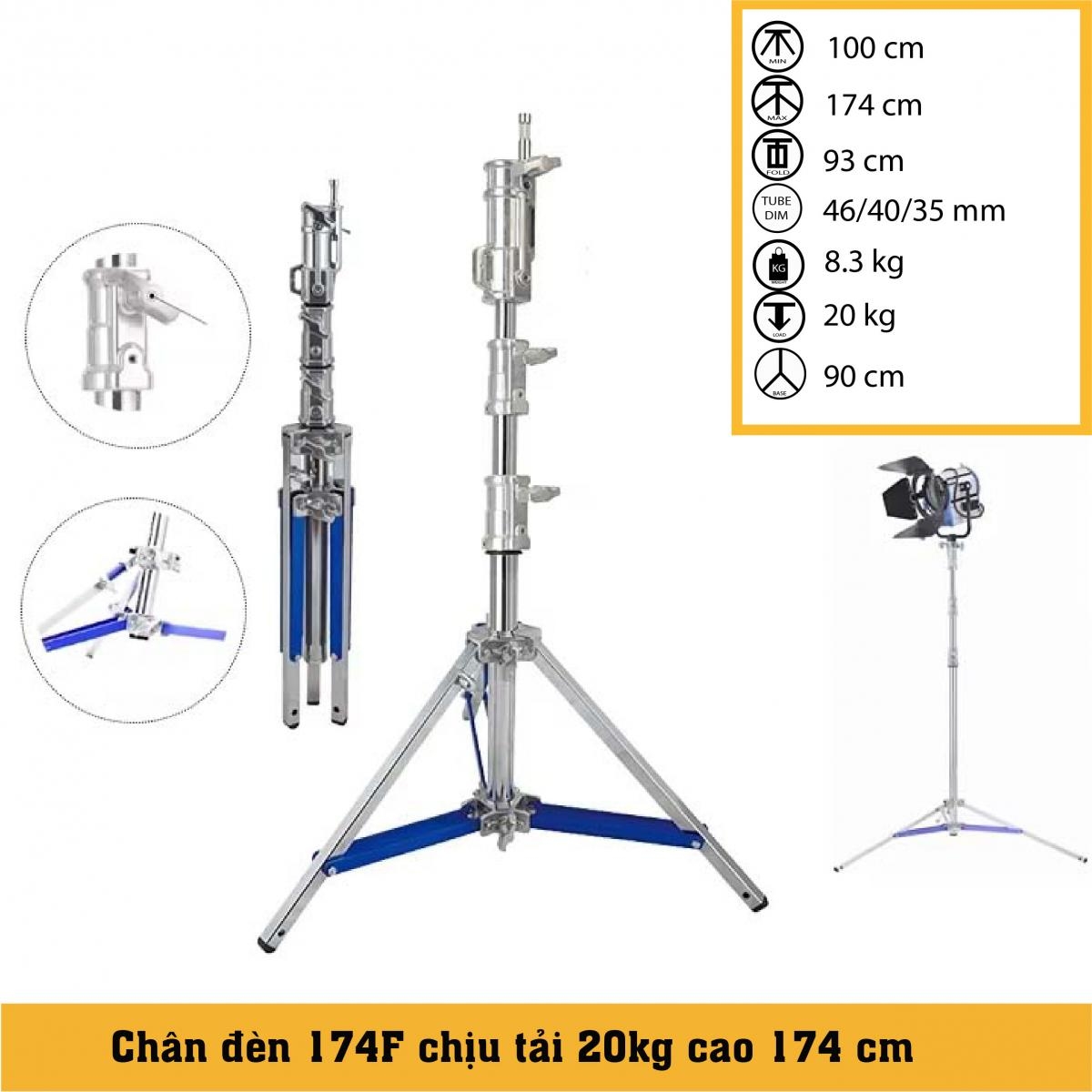 Chân đèn Heavy Duty 174F chịu tải 20kg cao 174cm