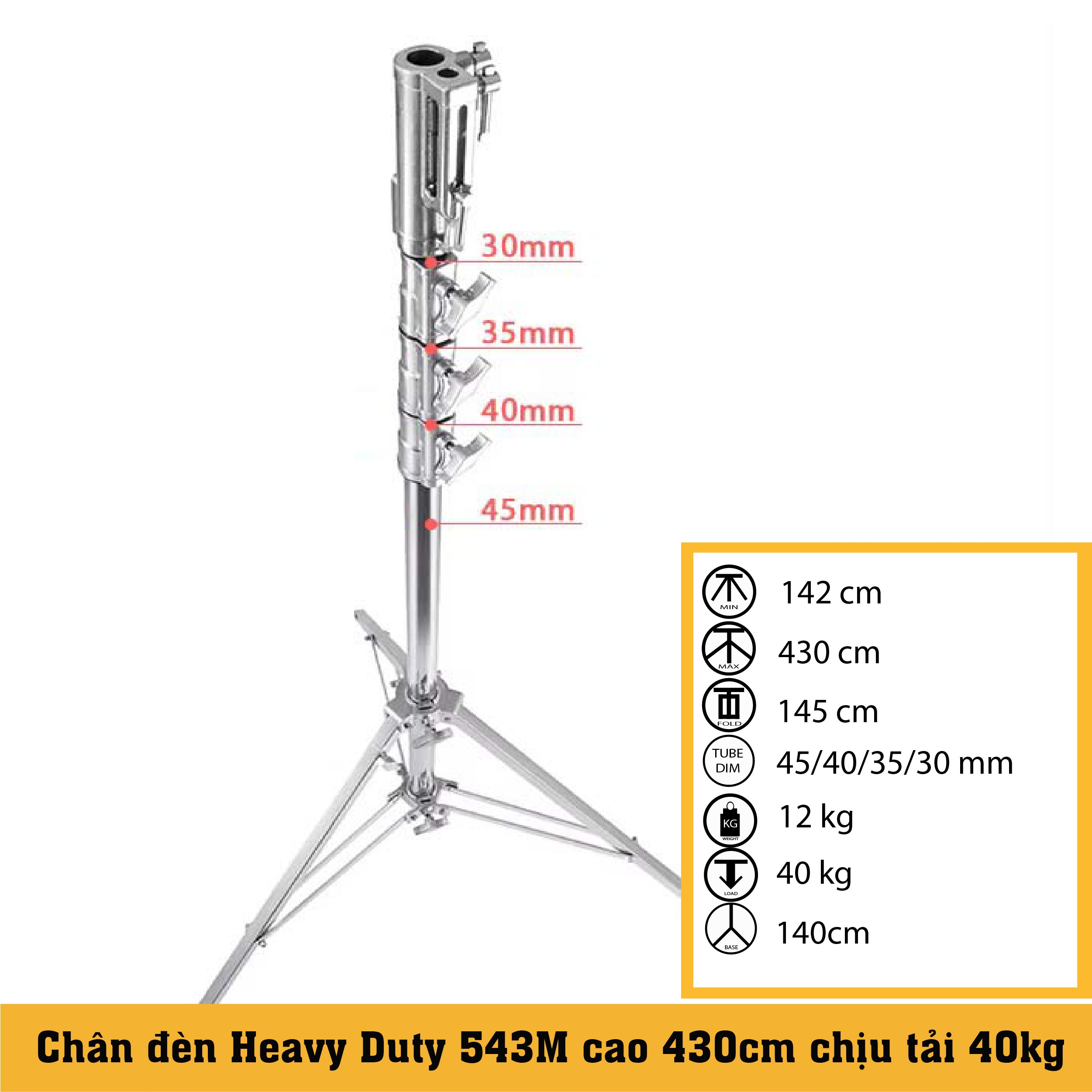 Chân đèn Inox Heavy Duty 543M cao 430cm chịu tải 40Kg