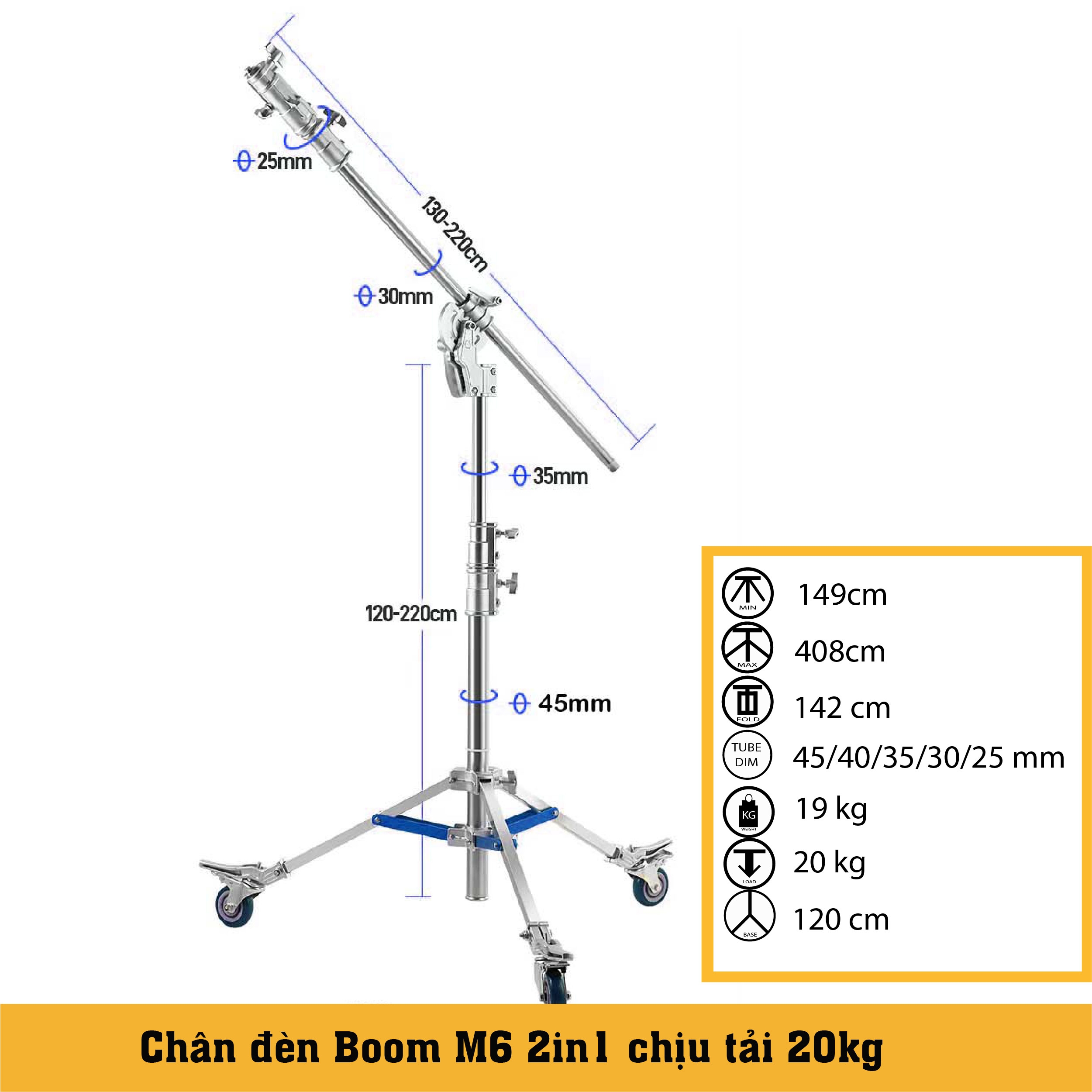 Chân Đèn Meking M6 2in1 Steel Boom Inox