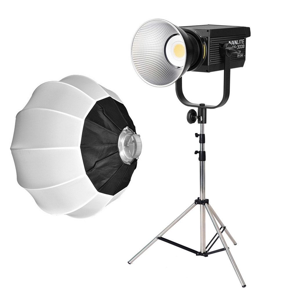 Combo Đèn led Nanlite FS300B Bi color + Chân đèn Inox + Softbox Cầu 85 Cm